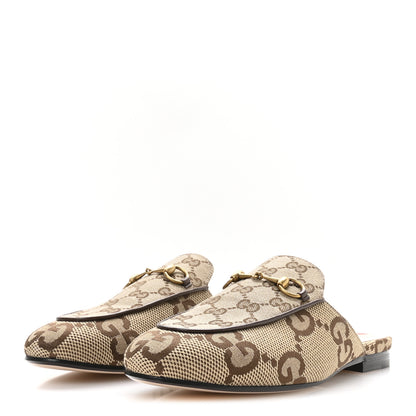 Gucci Monogram Jumbo GG Malaga Kid Womens Princetown Slippers 38.5 Camel Ebony New Acero Beige 4 of 9