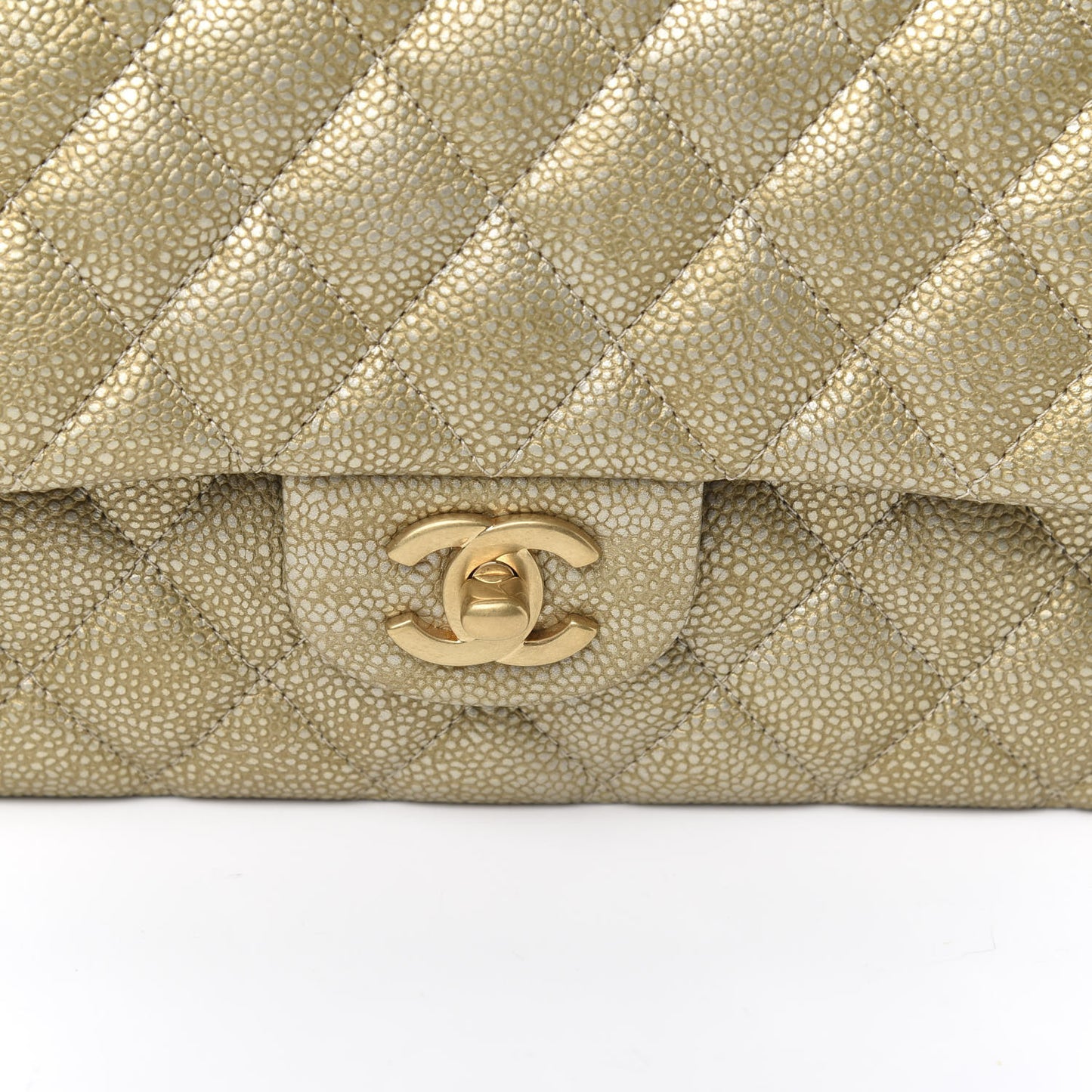 Metallic Caviar Quilted Medium Double Flap Gold