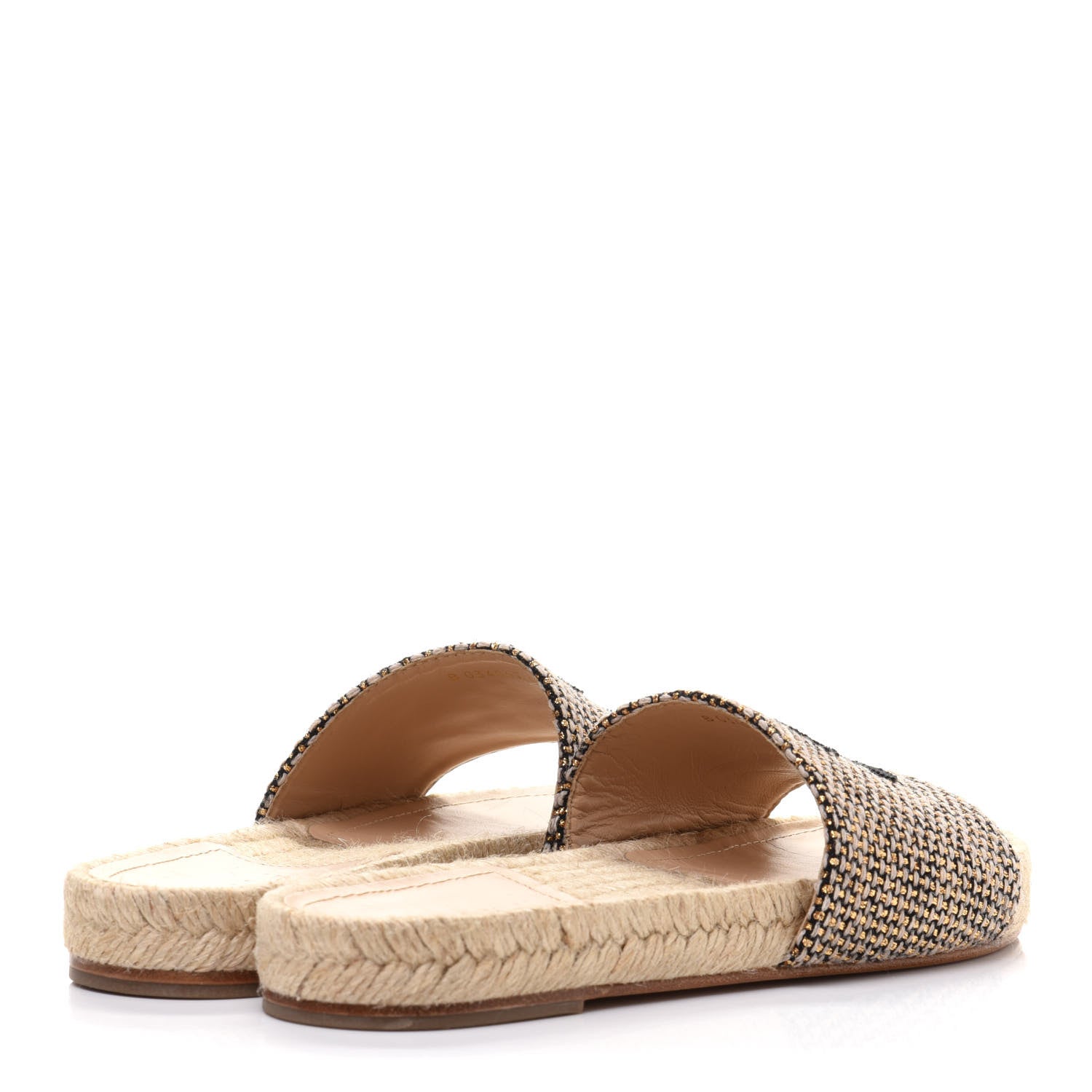Chanel Tweed Grosgrain CC Espadrille Slip On Sandals 36 Beige Black 4 of 9
