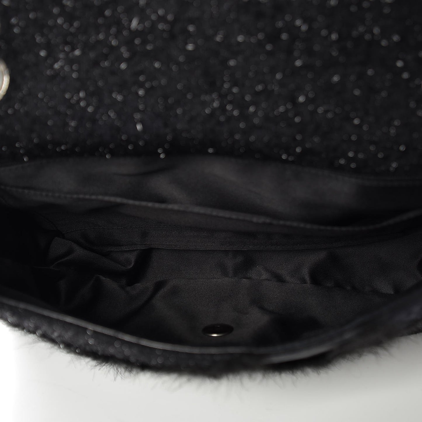 Tweed Faux Fur Patchwork Jumbo Single Flap Black