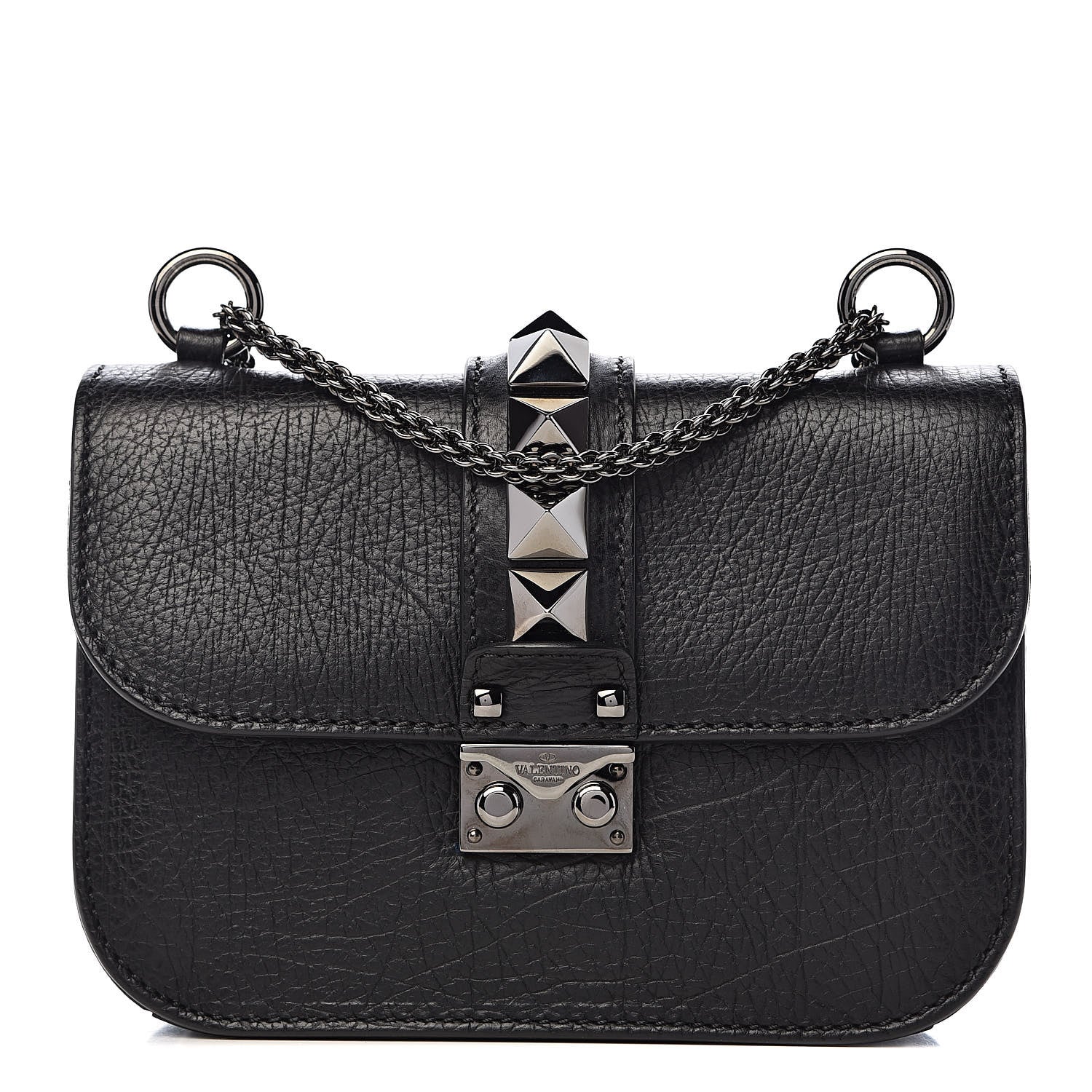 Valentino Garavani Pebbled Calfskin Small Glam Lock Rockstud Flap Black 1 of 11