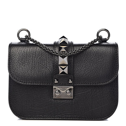 Valentino Garavani Pebbled Calfskin Small Glam Lock Rockstud Flap Black 1 of 11