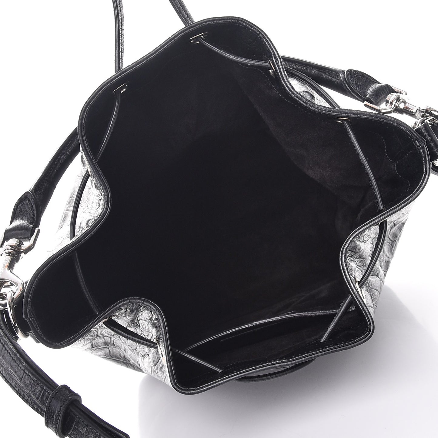 Calfskin Crocodile Embossed Medium Emmanuelle Bucket Bag Black