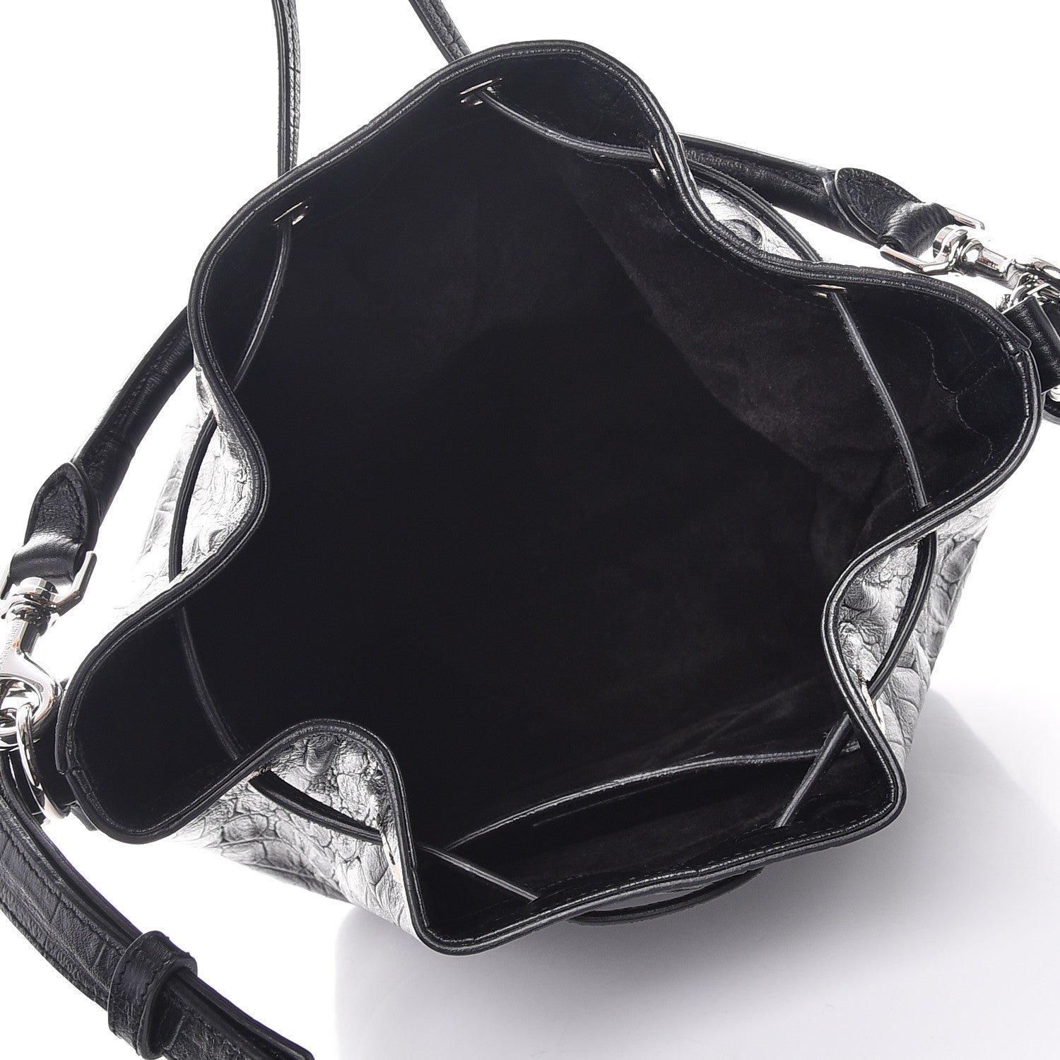 Saint Laurent Calfskin Crocodile Embossed Medium Emmanuelle Bucket Bag Black 6 of 8