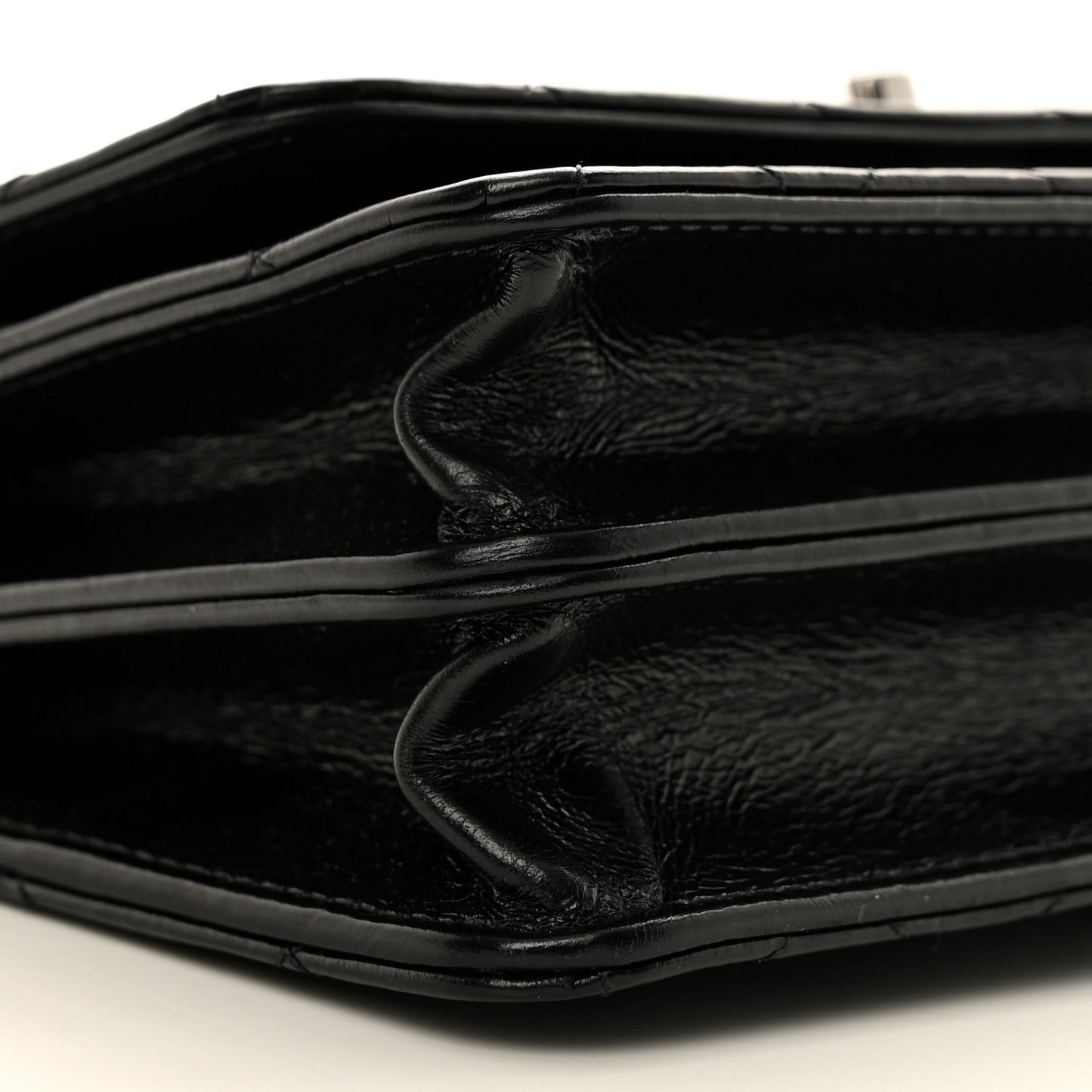 Shiny Crumpled Calfskin Strass Quilted Top Handle Clutch With Chain Black