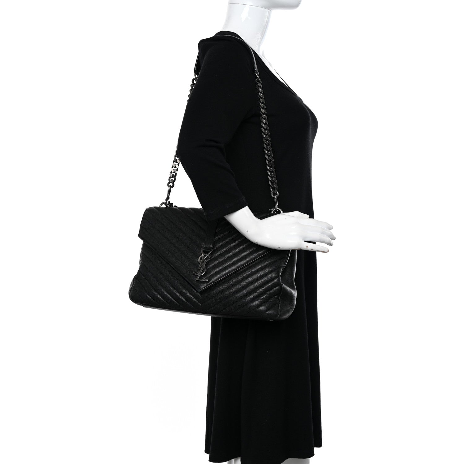 Saint Laurent Sheepskin Matelasse Chevron Monogram Large College Satchel Black 2 of 15