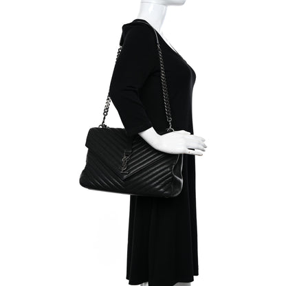 Saint Laurent Sheepskin Matelasse Chevron Monogram Large College Satchel Black 2 of 15