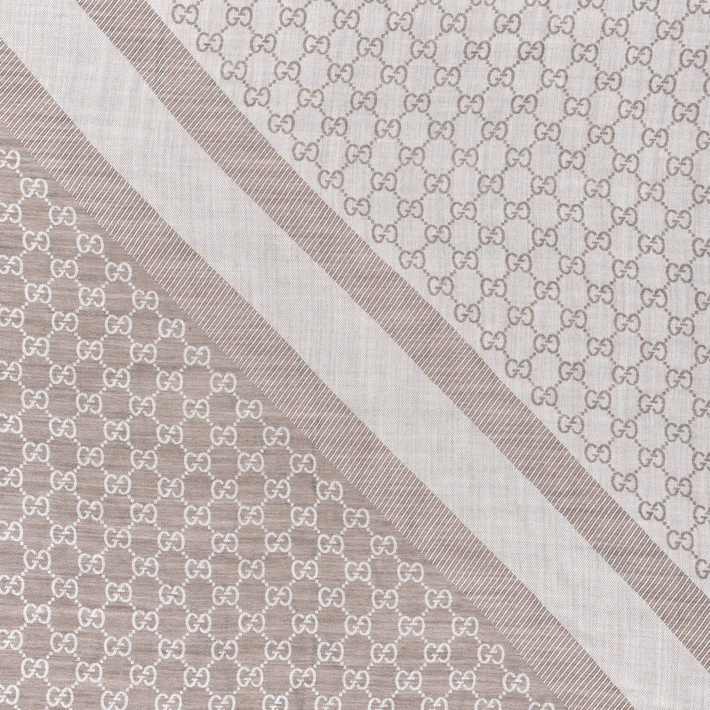 Wool Silk Monogram GGWeb Fringe Shawl Bitume Ivory