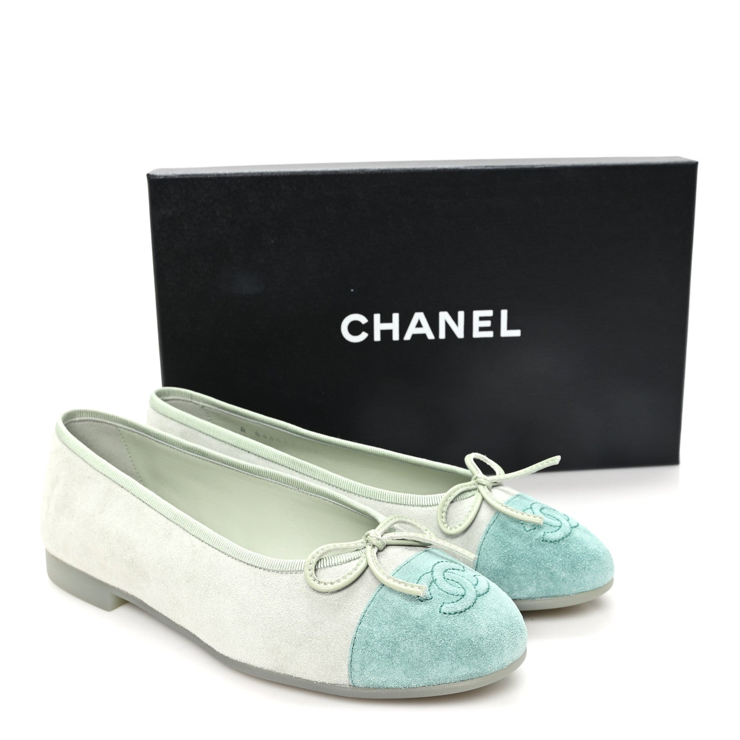 Chanel Suede Cap Toe CC Ballerina Flats 36 Light Green 10 of 10