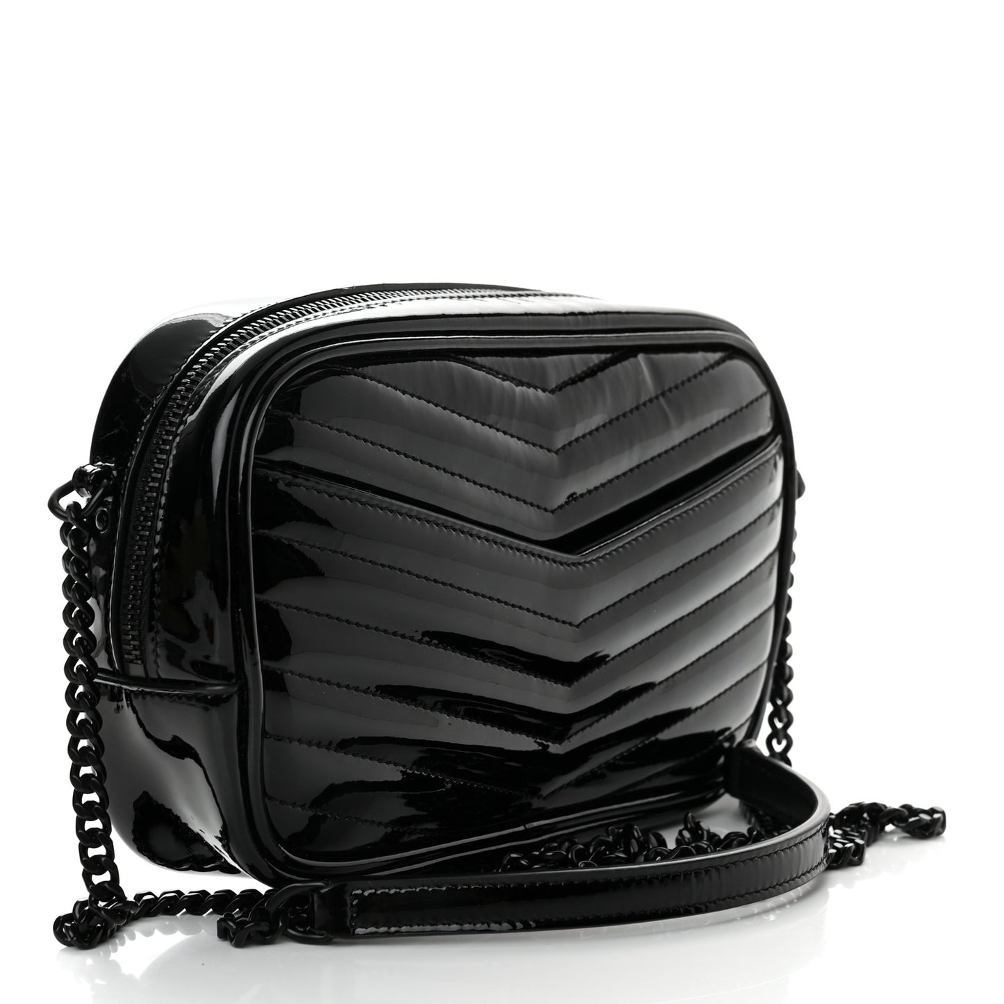 Patent Calfskin Matelasse Monogram Mini Lou Camera Bag Black