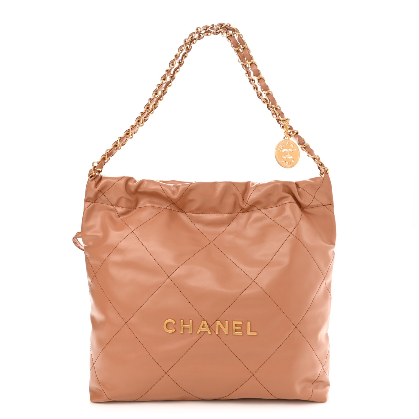 Shiny Calfskin Quilted Small Chanel 22 Camel
