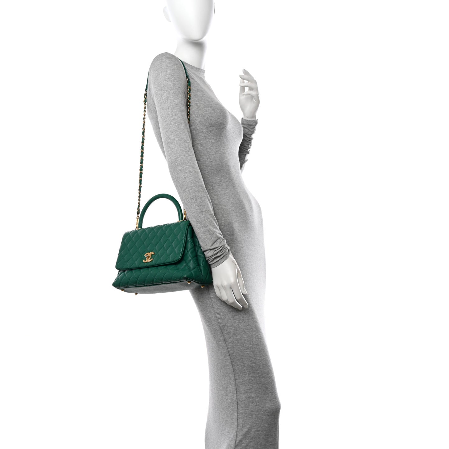 Caviar Quilted Small Coco Handle Flap Green