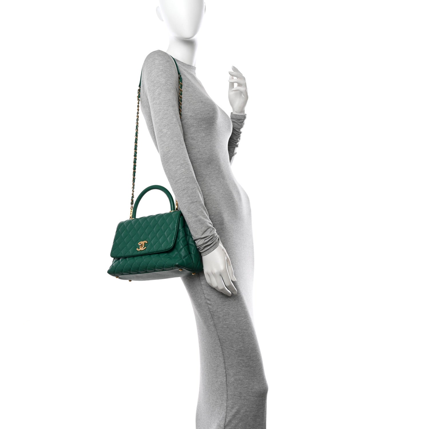 Chanel Caviar Quilted Small Coco Handle Flap Green 3 of 10