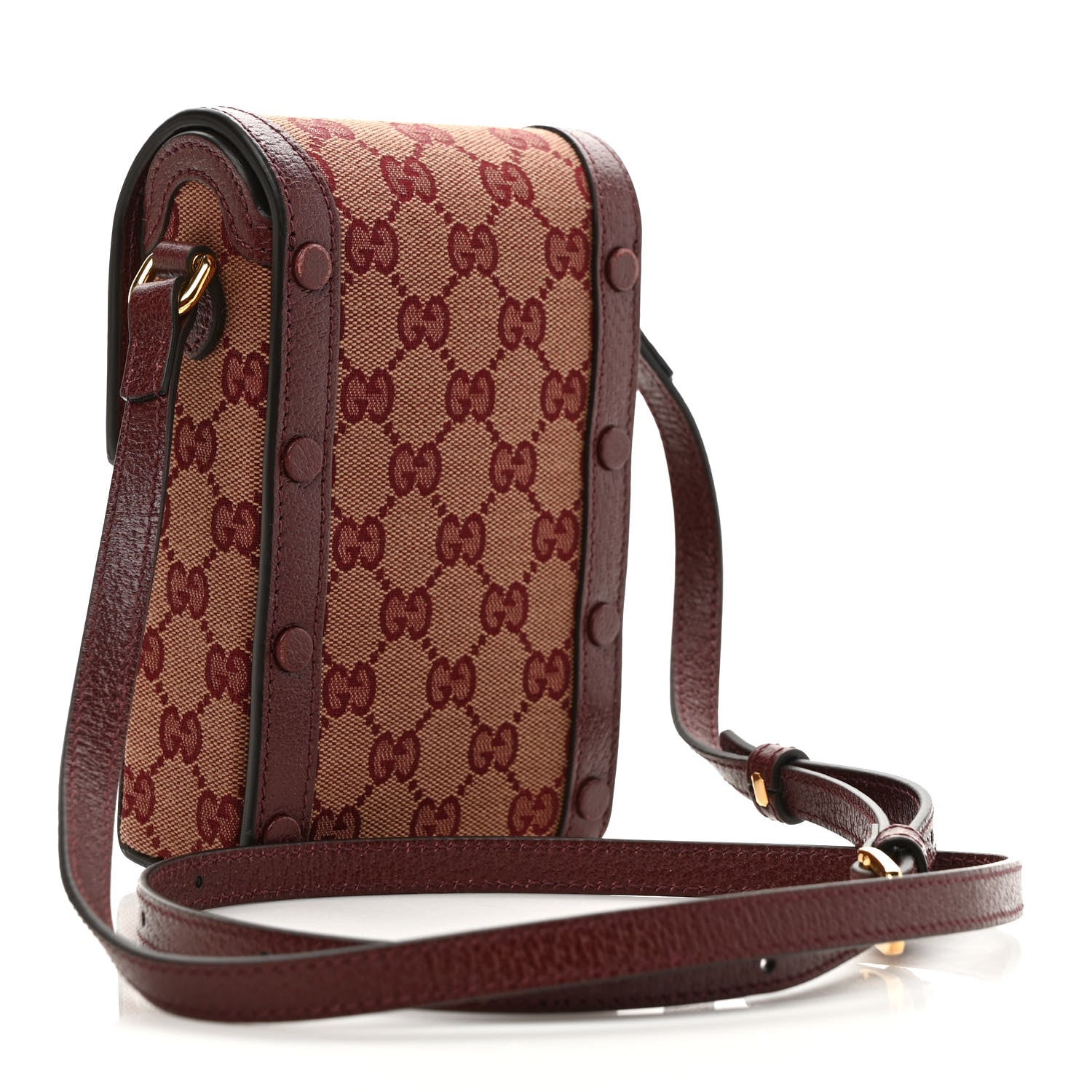 Gucci Monogram Textured Dollar Calfskin Mini Horsebit 1955 Crossbody Bag Sahara Rubino Chardonnay 3 of 9