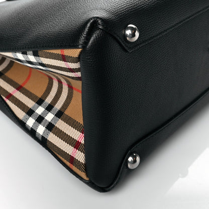 Burberry Grainy Calfskin Vintage Check Medium Banner Tote Black 8 of 9