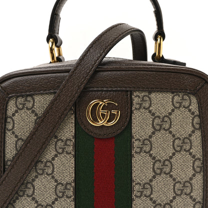 Gucci GG Supreme Monogram Textured Dollar Calfskin Mini Ophidia Top Handle Square Shoulder Bag Beige Ebony New Acero 7 of 9
