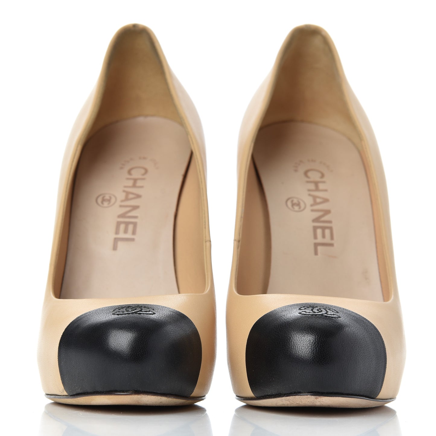 Lambskin Cap Toe Pumps 37 Beige Black