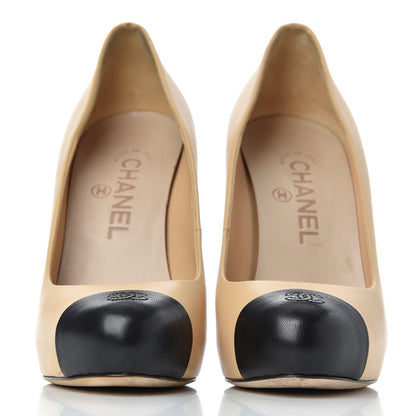 Chanel Lambskin Cap Toe Pumps 37 Beige Black 2 of 20