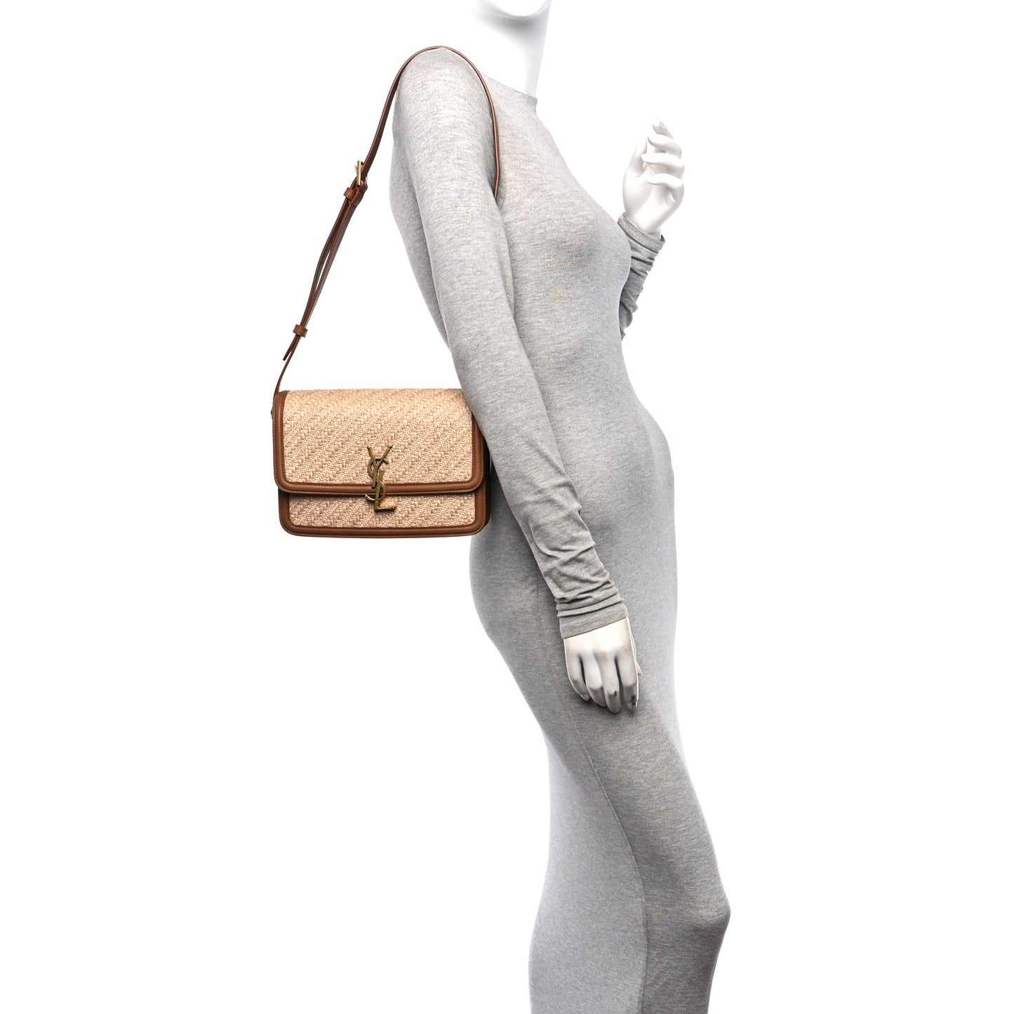 Raffia Calfskin Small Solferino Satchel Beige Brick