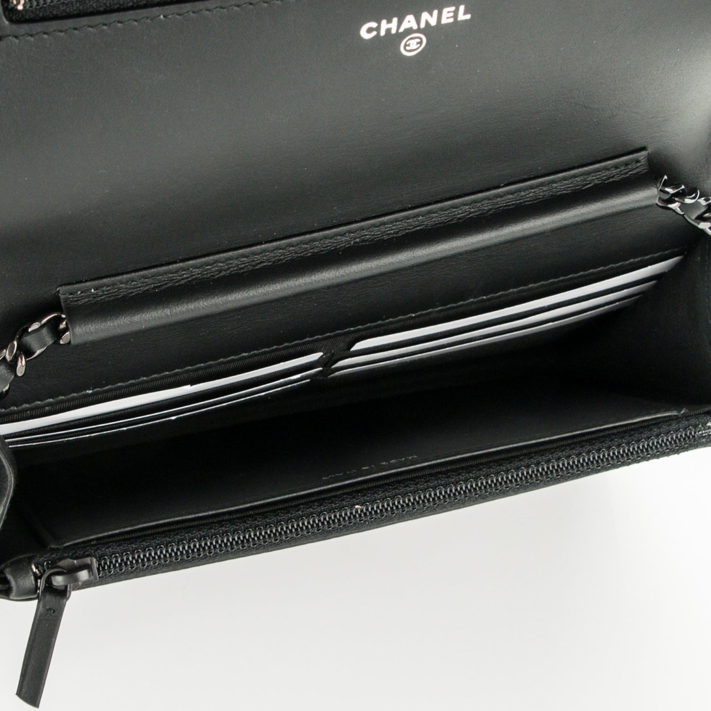 Calfskin Painted Chevron Embossed Boy Wallet On Chain WOC Black