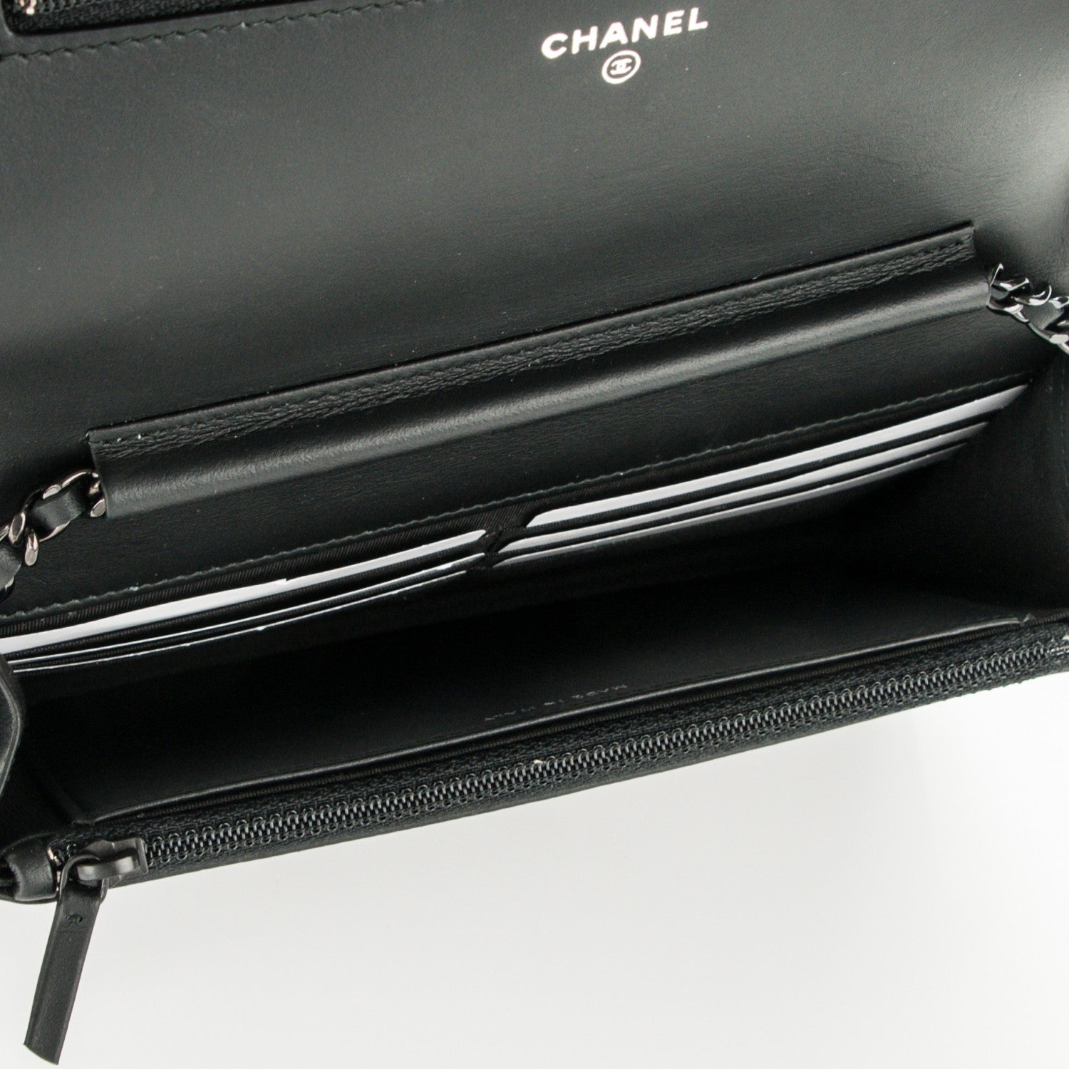 Chanel Calfskin Painted Chevron Embossed Boy Wallet On Chain WOC Black 5 of 8