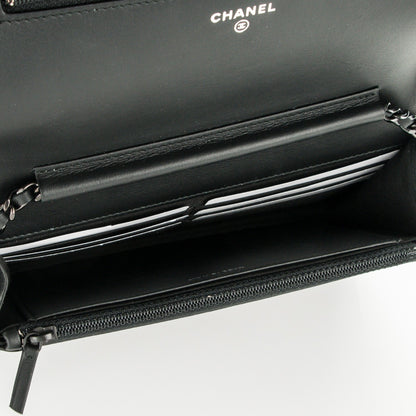 Chanel Calfskin Painted Chevron Embossed Boy Wallet On Chain WOC Black 5 of 8