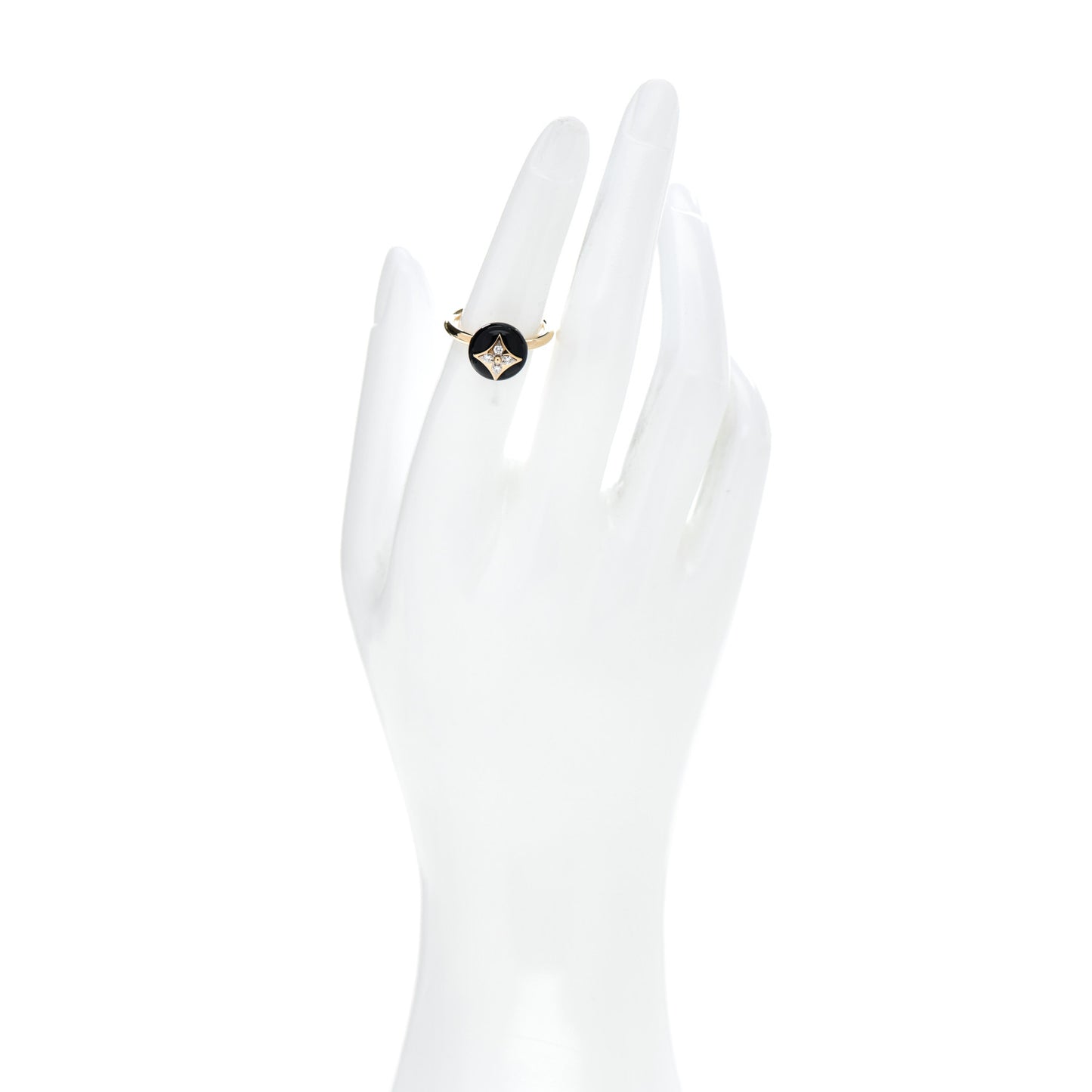 18K Yellow Gold Diamond Black Onyx Idylle Blossom Ring 51 5.75