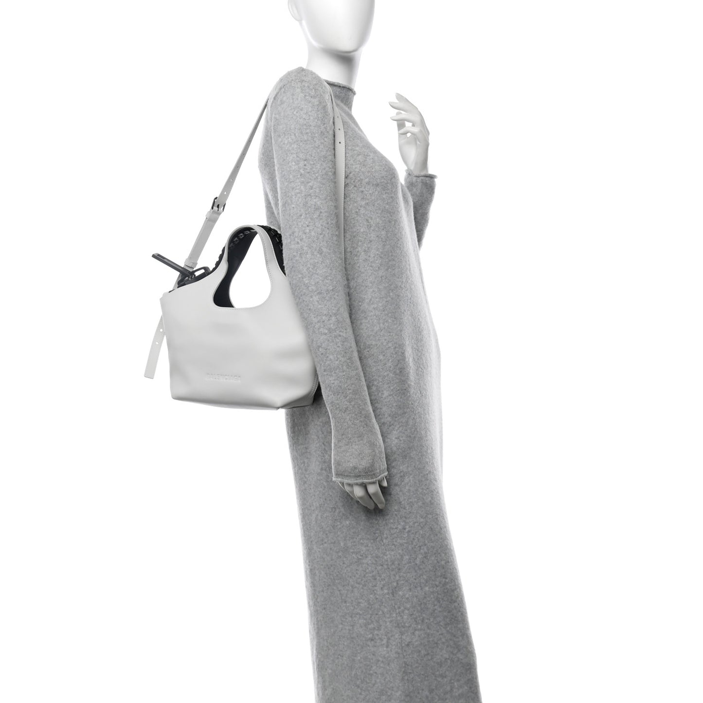 Shiny Calfskin Megazip Tote White