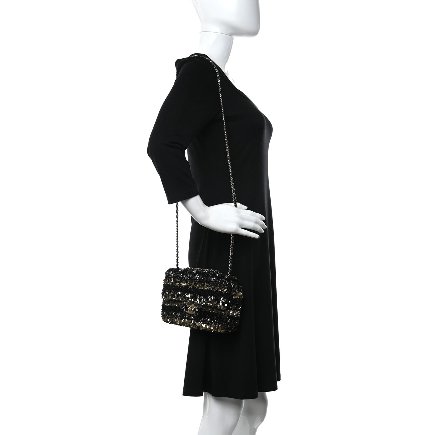 Sequin Striped Classic Mini Flap Black Gold