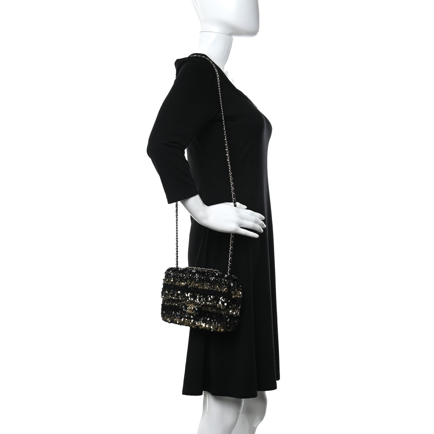 Chanel Sequin Striped Classic Mini Flap Black Gold 2 of 9