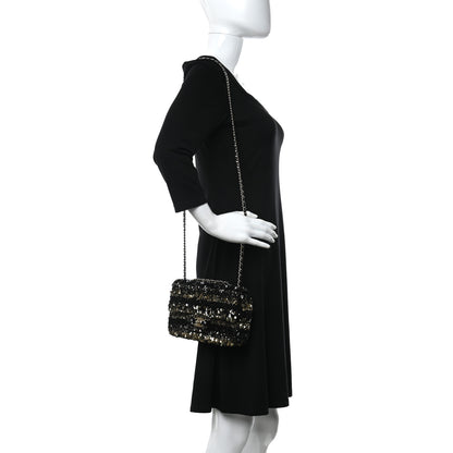 Chanel Sequin Striped Classic Mini Flap Black Gold 2 of 9