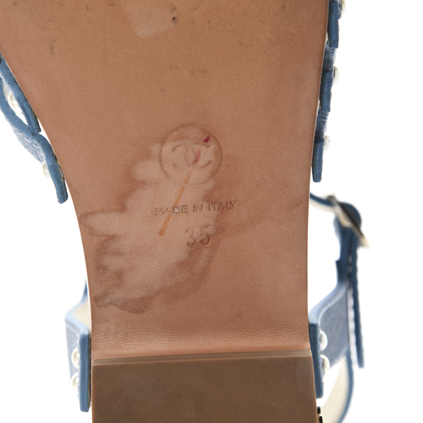 Denim Cork Pearl Sandals 35 Blue