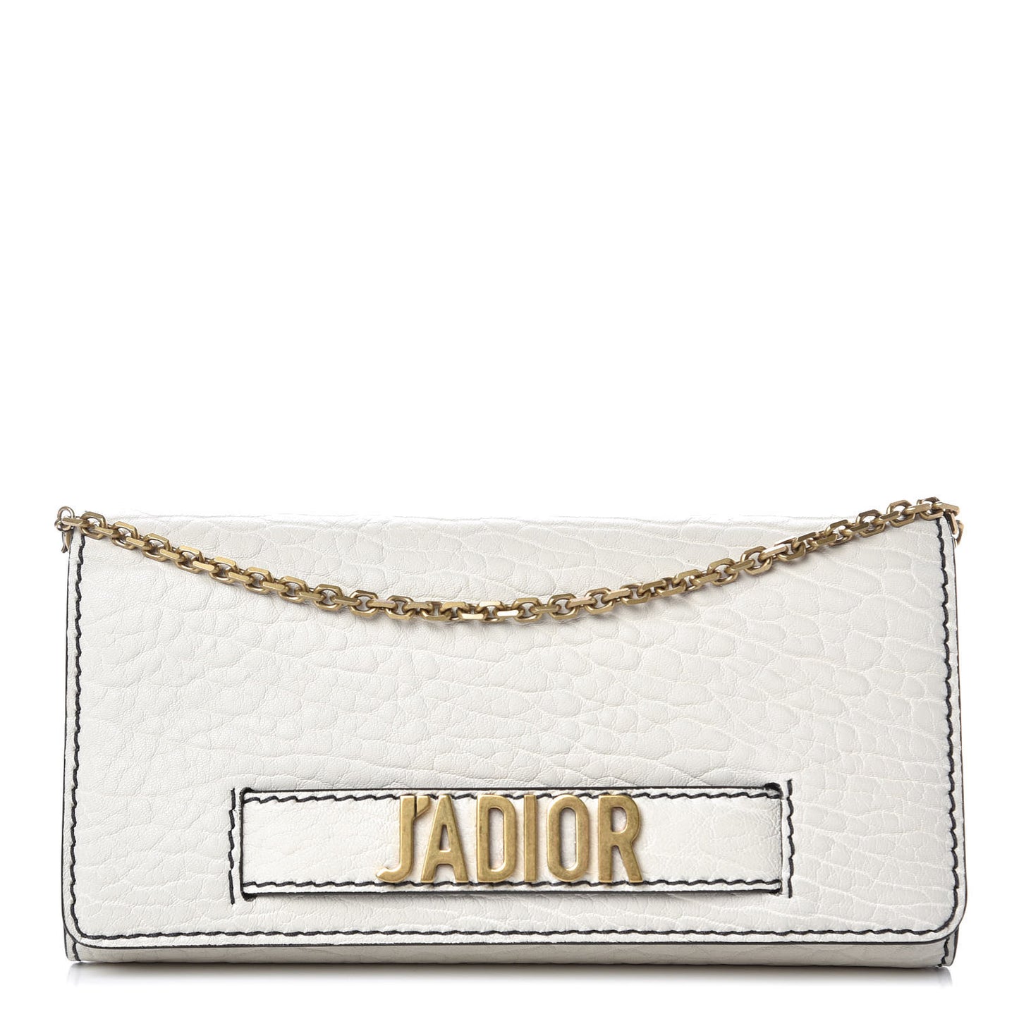 Grained Lambskin J'adior Croisiere Chain Wallet White