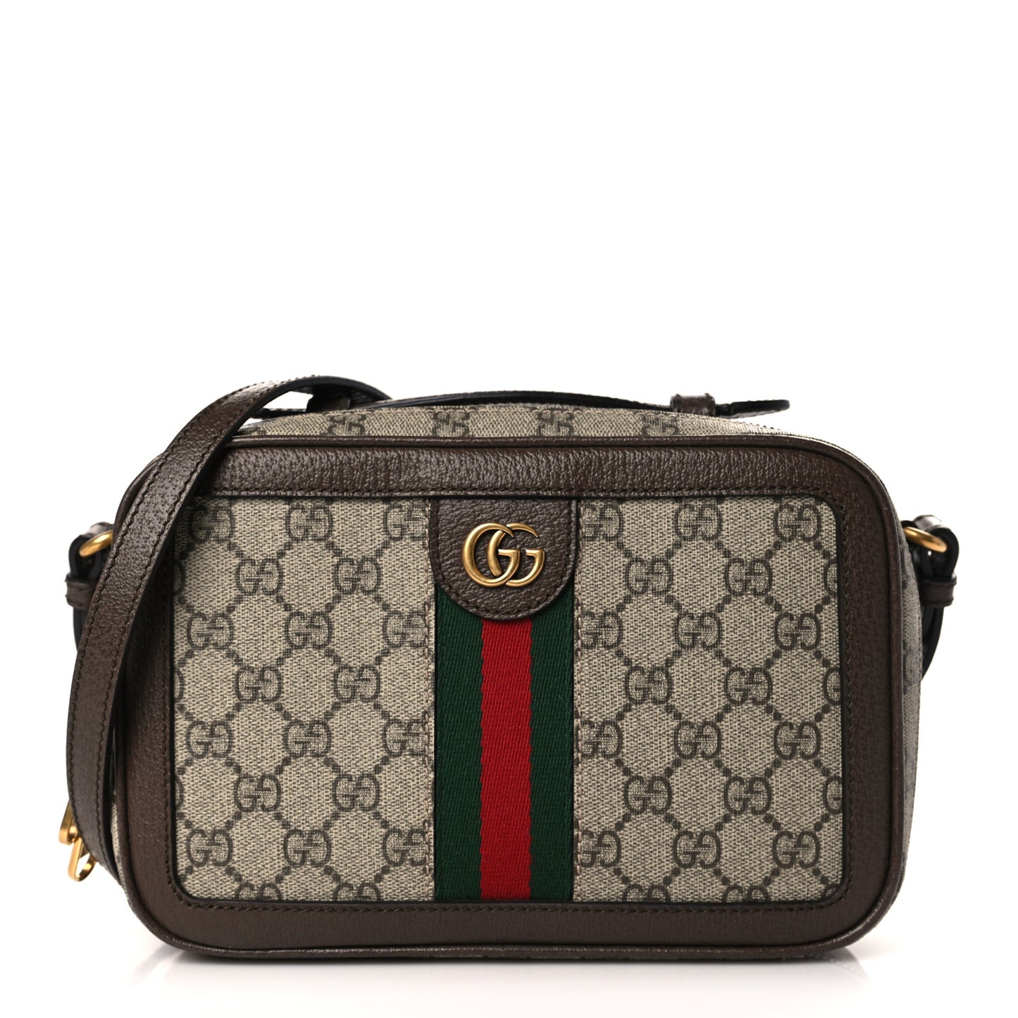 GG Supreme Monogram Web Small Ophidia Top Handle Shoulder Bag Brown