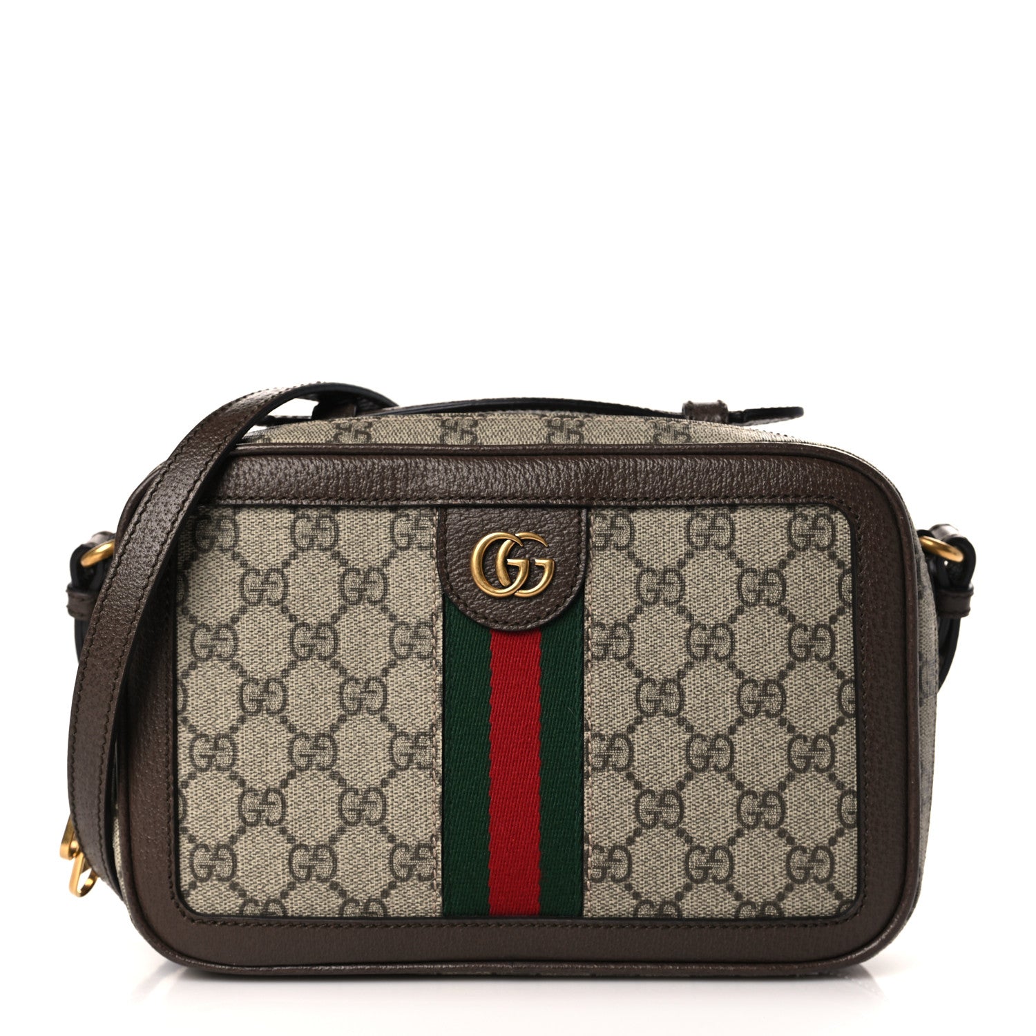 Gucci GG Supreme Monogram Web Small Ophidia Top Handle Shoulder Bag Brown 1 of 10