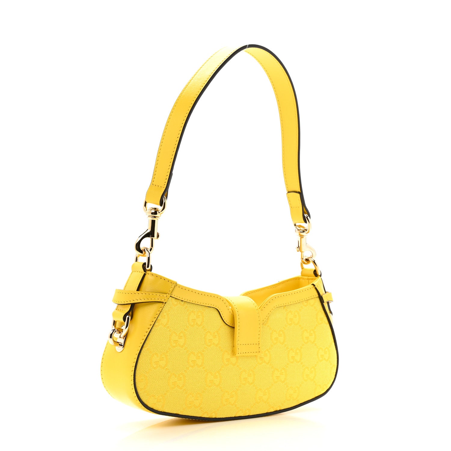 Gucci Calfskin Monogram Mini Moon Side Shoulder Bag Yellow 3 of 13