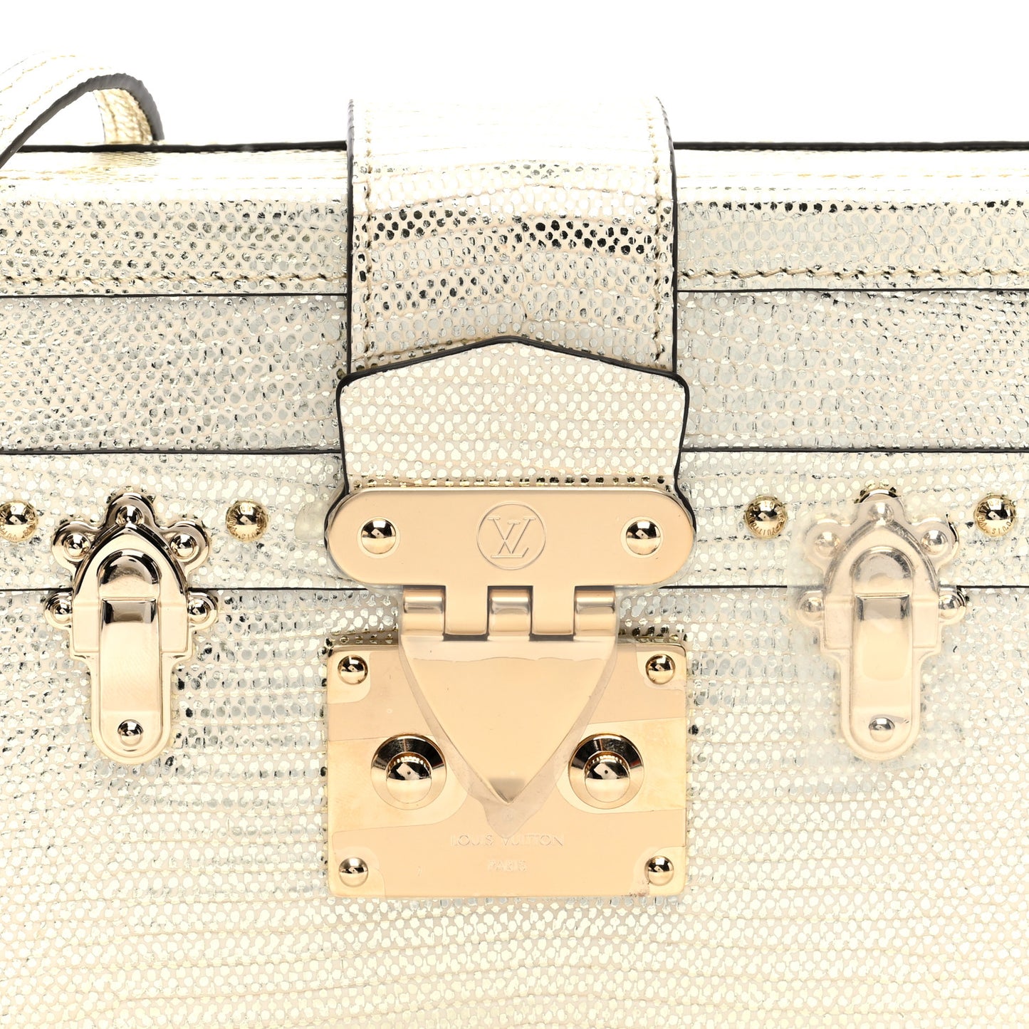 Metallic Lizard Petite Malle Silver