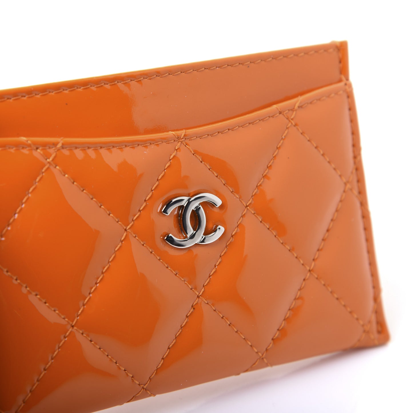 Patent Calfskin Quilted Card Holder Orange