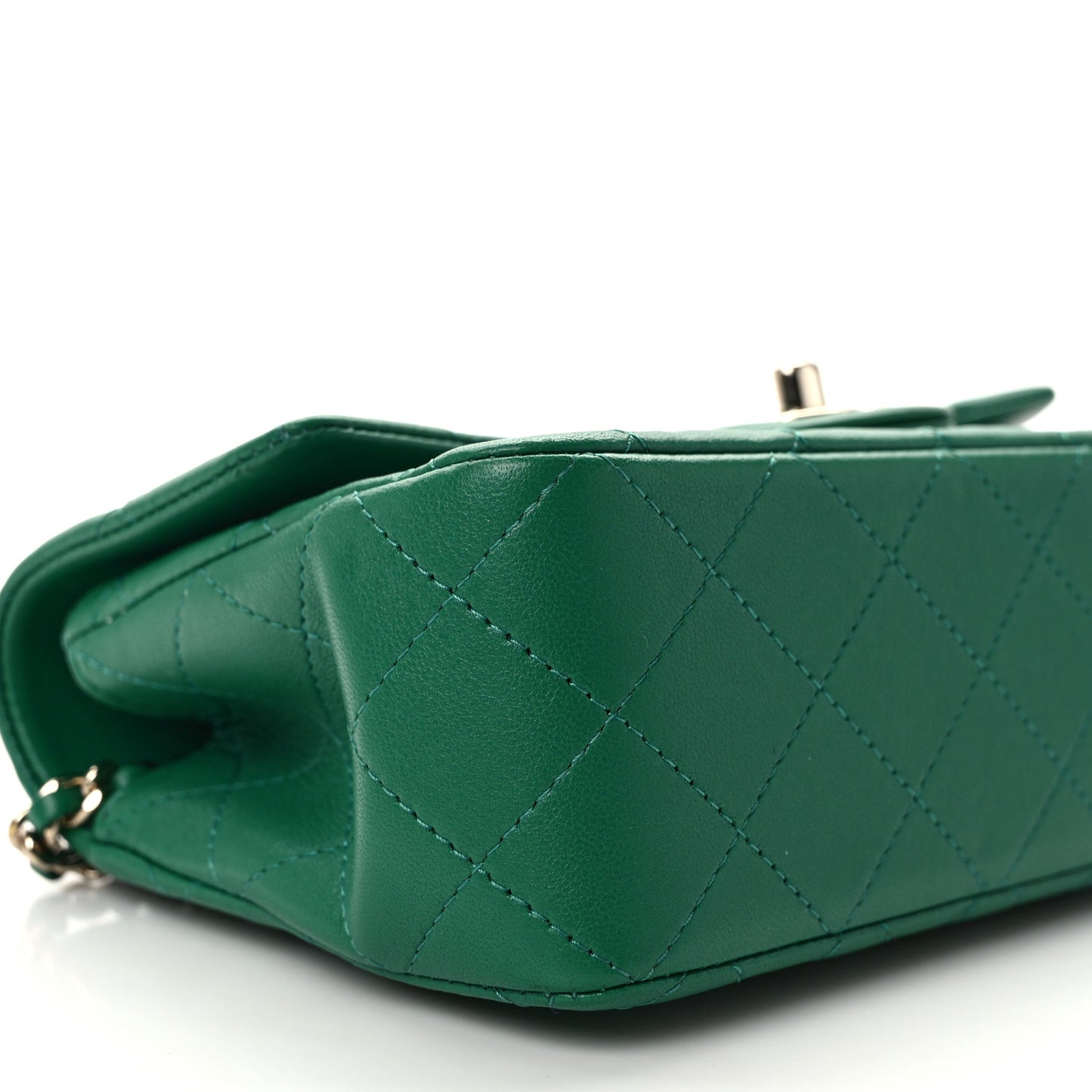 Lambskin Quilted Mini Top Handle Rectangular Flap Green