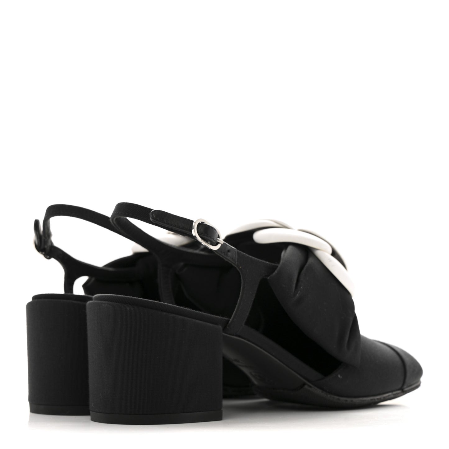 Grosgrain Lambskin Cap Toe Camellia Bow Slingback Pumps 37.5 Black