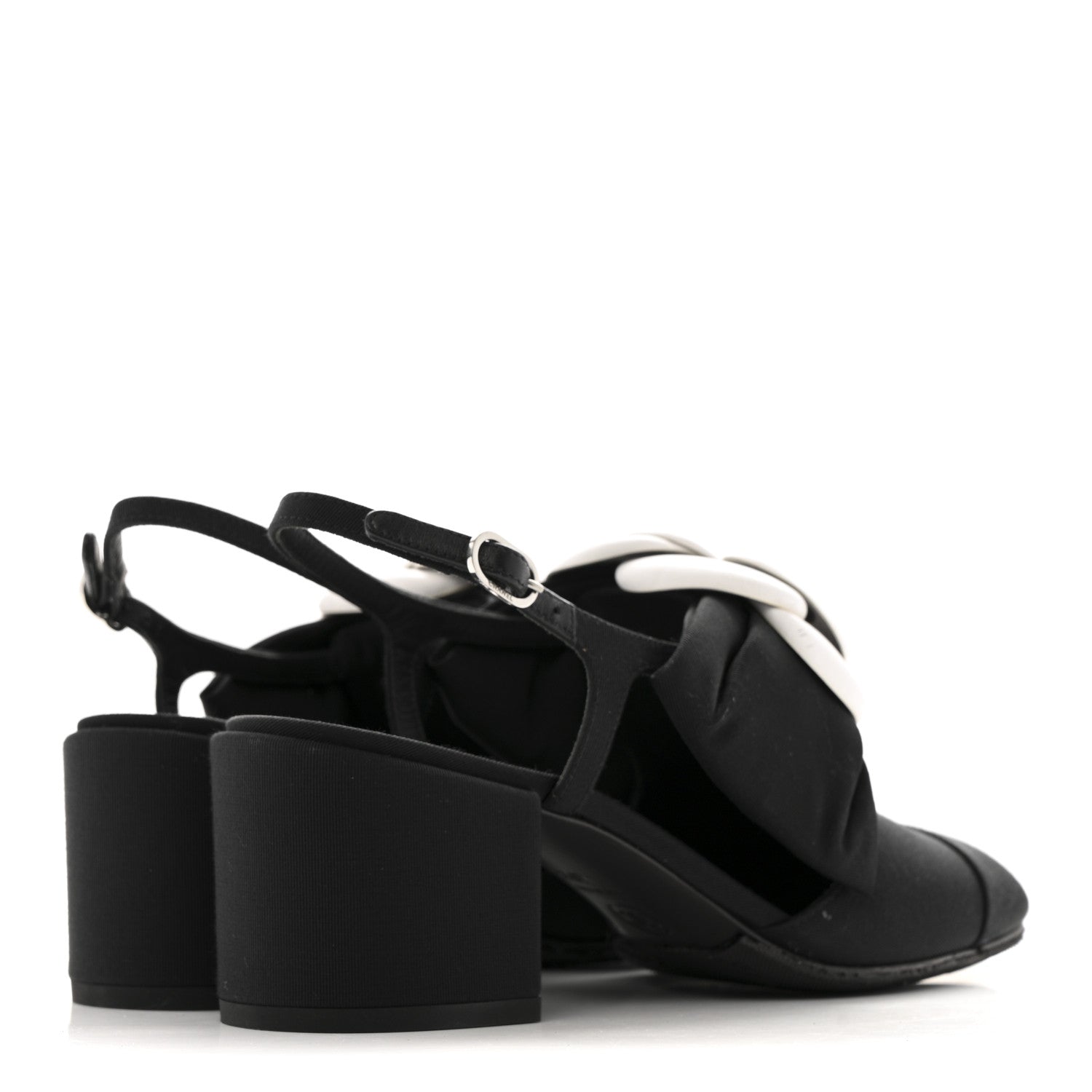 Chanel Grosgrain Lambskin Cap Toe Camellia Bow Slingback Pumps 37.5 Black 5 of 13