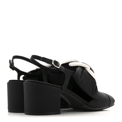 Chanel Grosgrain Lambskin Cap Toe Camellia Bow Slingback Pumps 37.5 Black 5 of 13