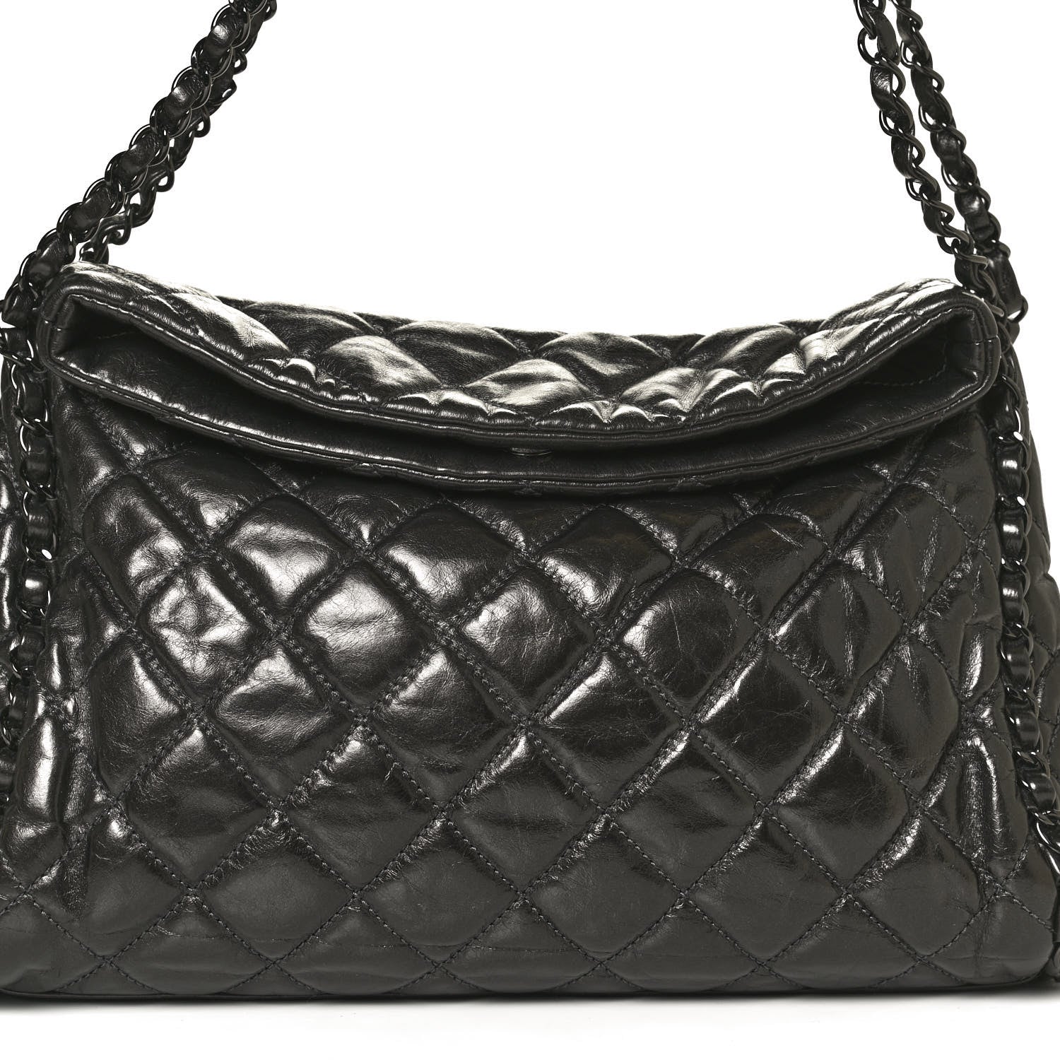 Chanel Metallic Calfskin Quilted Medium Chain Me Hobo Dark Grey 8 of 11