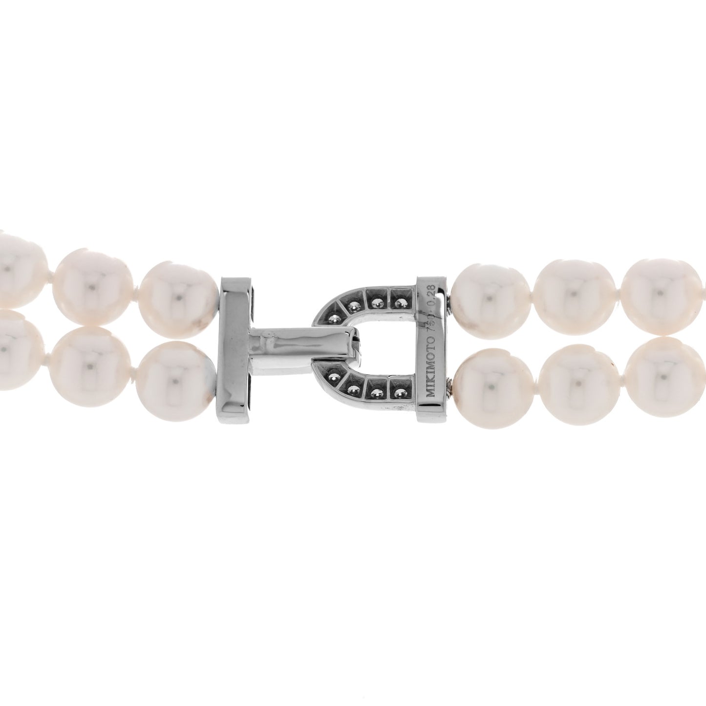 18K White Gold Diamond Akoya Cultured Pearl 6.5-7mm Double Strand Necklace