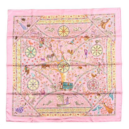 Hermes Silk Peuple du Vent Scarf 90 Rose Turquoise Clair Violine 1 of 3