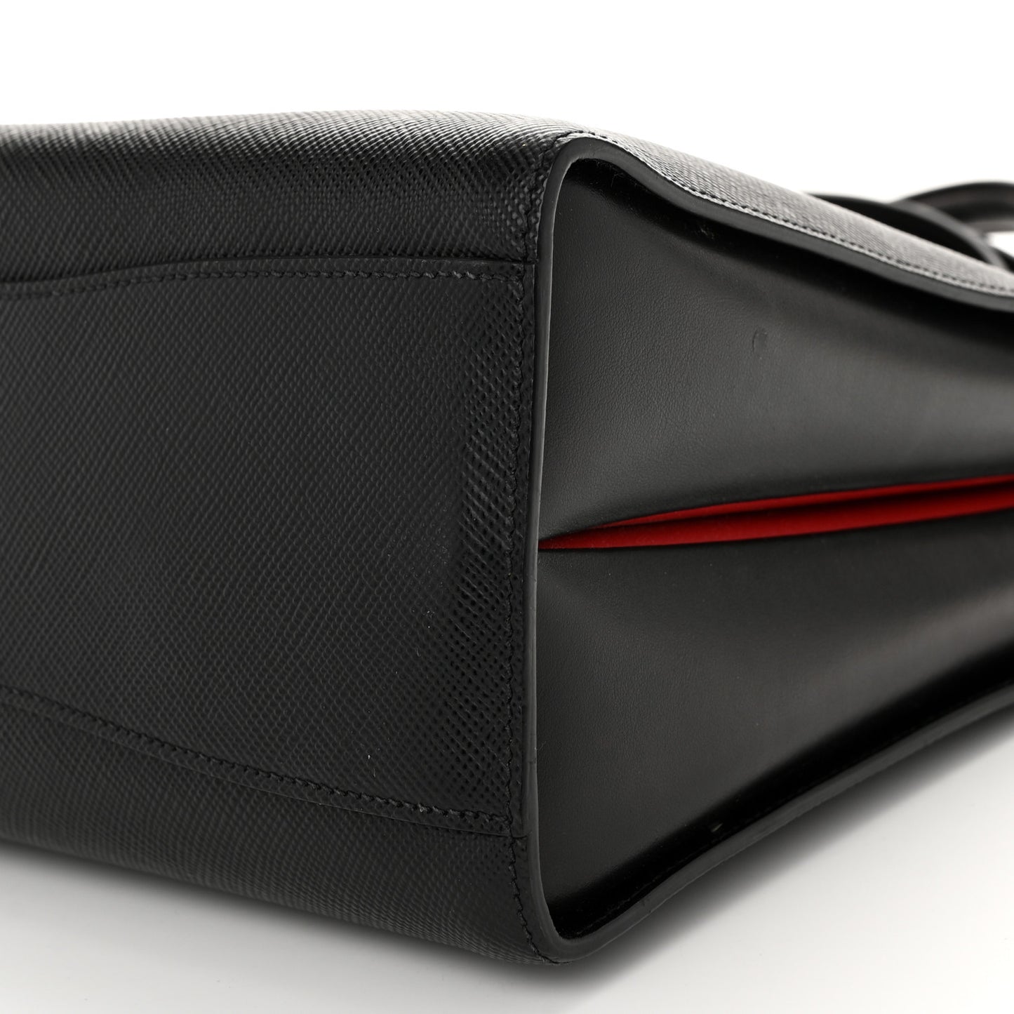 Saffiano Cuir Calfskin Large Double Handle Bag Black Fuoco