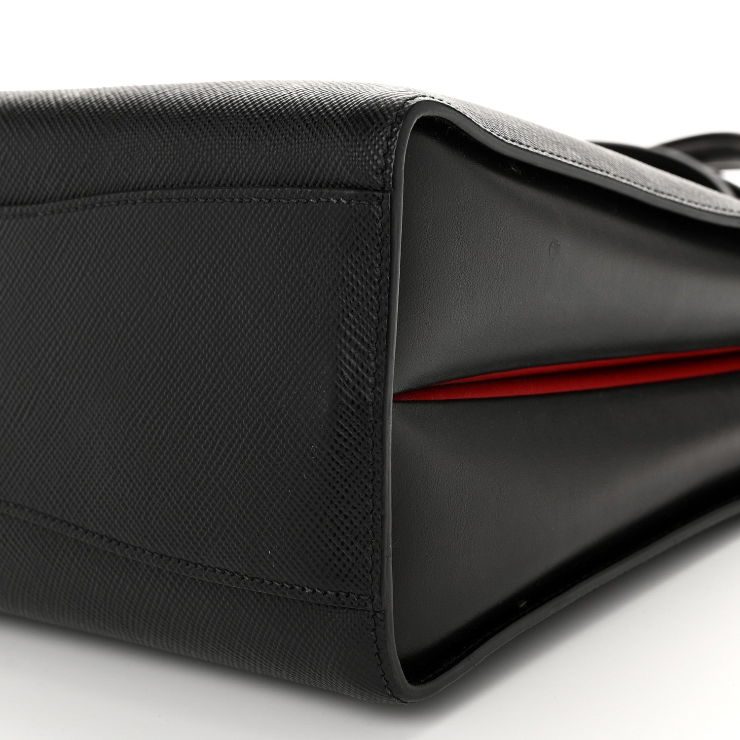 Prada Saffiano Cuir Calfskin Large Double Handle Bag Black Fuoco 10 of 10