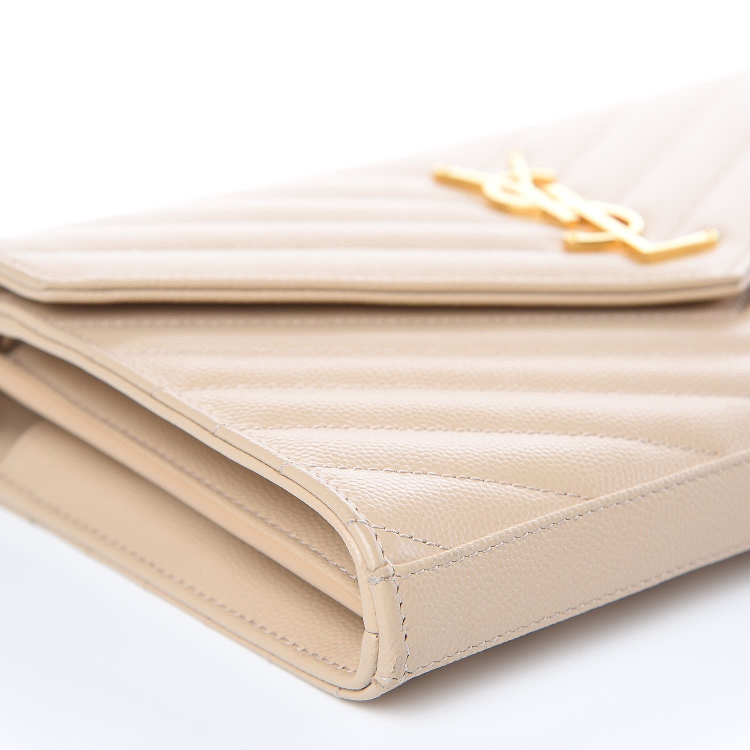 Saint Laurent Grain De Poudre Matelasse Chevron Monogram Chain Wallet Nude Powder 7 of 8