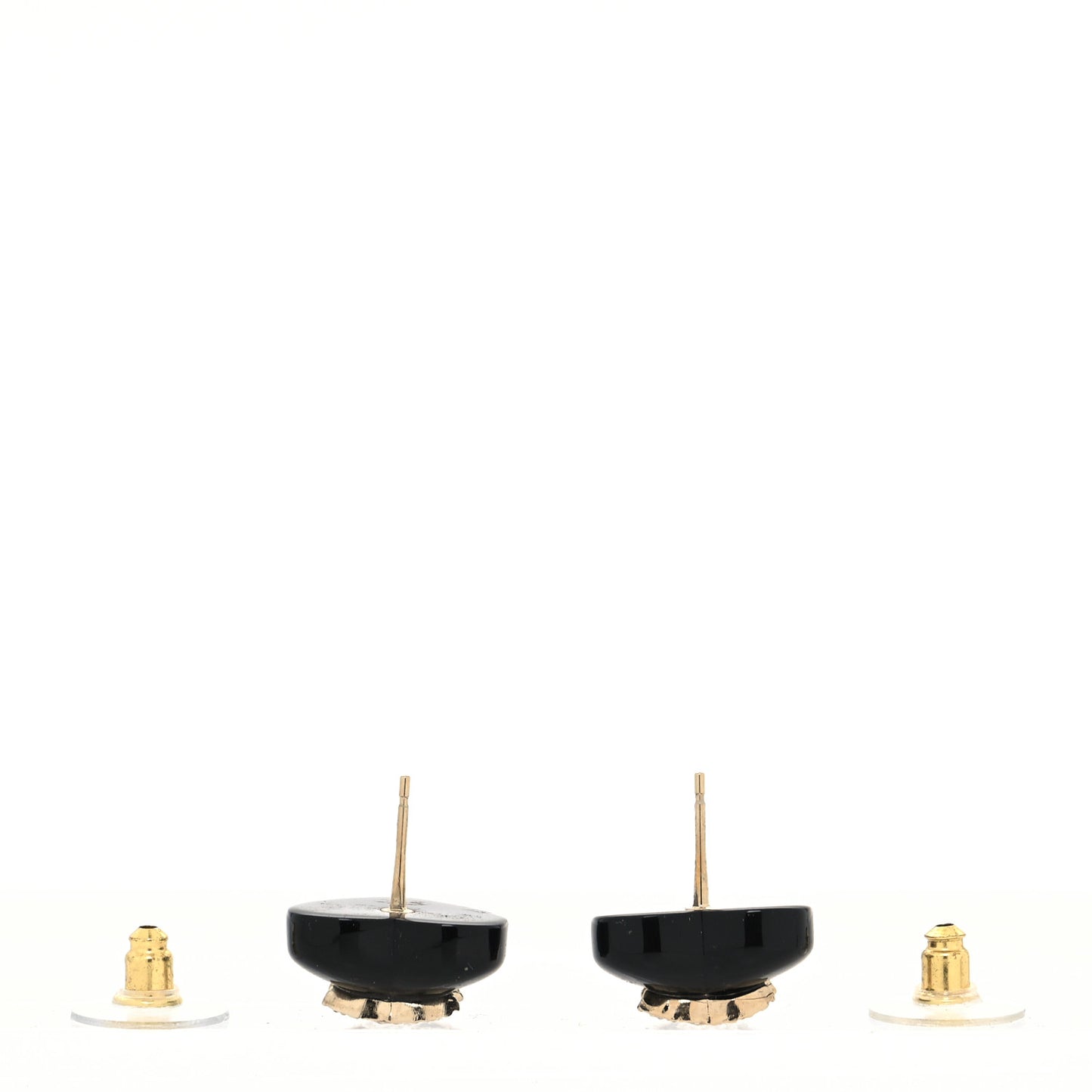 Resin Crystal CC Heart Earrings Black Gold