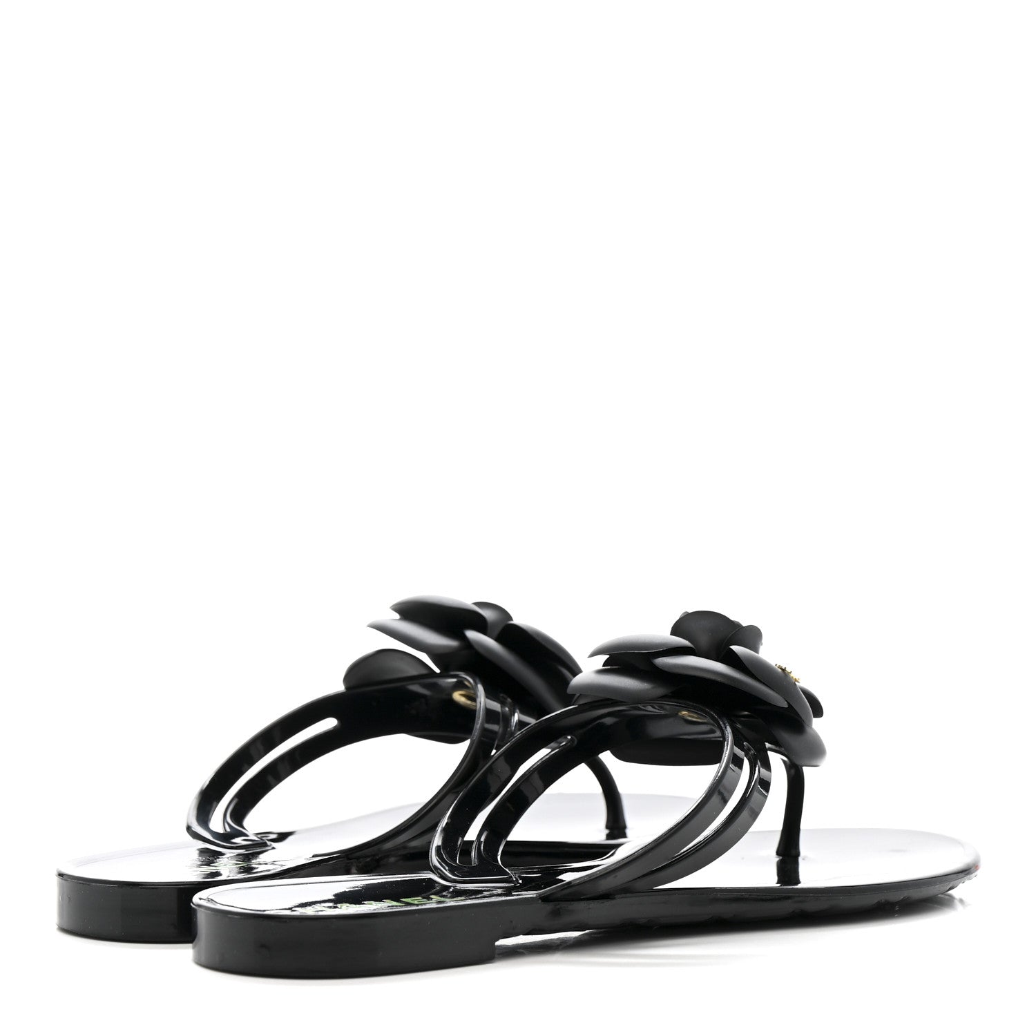 Chanel Jelly Camellia Thong Sandals 37 Black 5 of 10